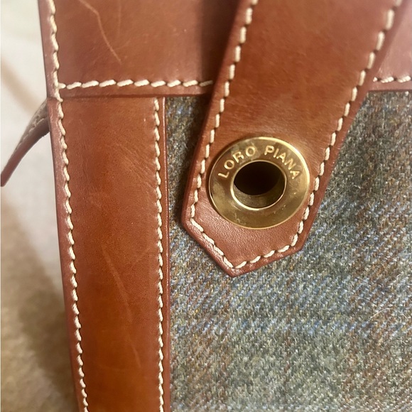 Rare Loro Piana Brown & Plaid Blue Leather Handbag - Picture 3 of 15